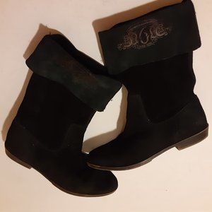 Nine West Vintage style bohemian western  suede mid foldable boots  black